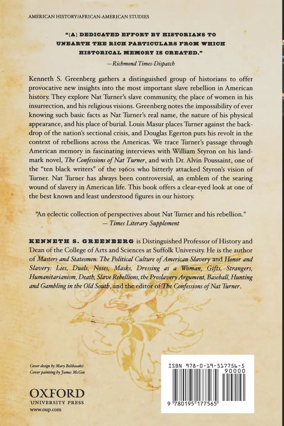 Rückseite: 9780195177565 | Nat Turner | A Slave Rebellion in History and Memory | Greenberg