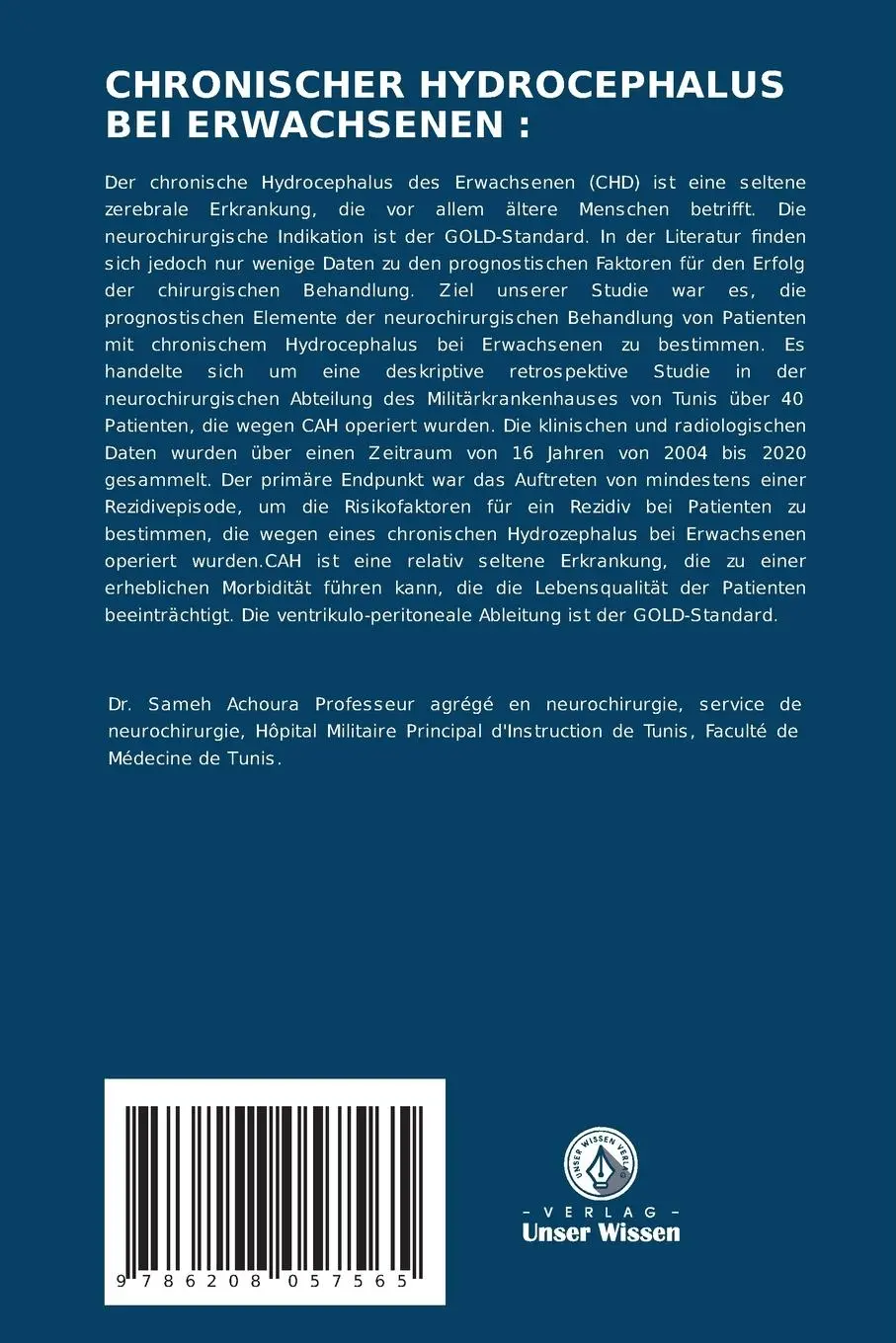 Rückseite: 9786208057565 | CHRONISCHER HYDROCEPHALUS BEI ERWACHSENEN : | Sameh Achoura (u. a.)