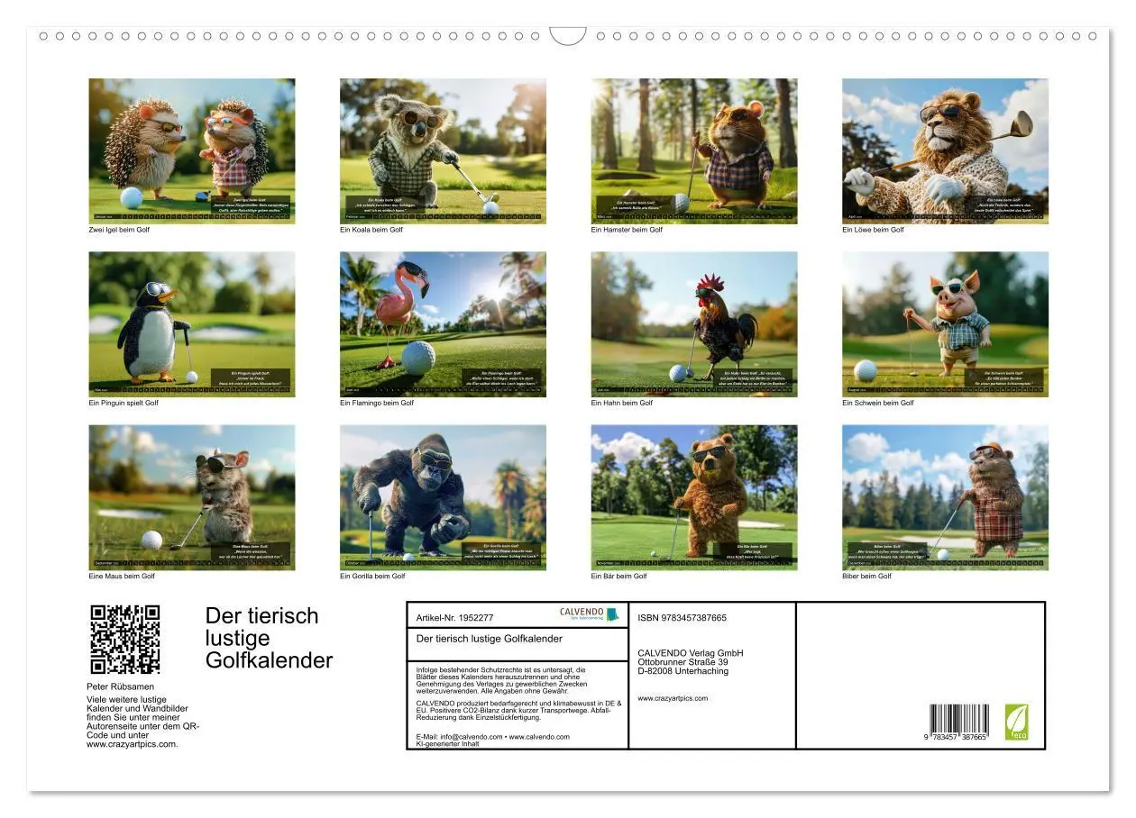 Bild: 9783457387665 | Der tierisch lustige Golfkalender (Wandkalender 2026 DIN A2 quer),...