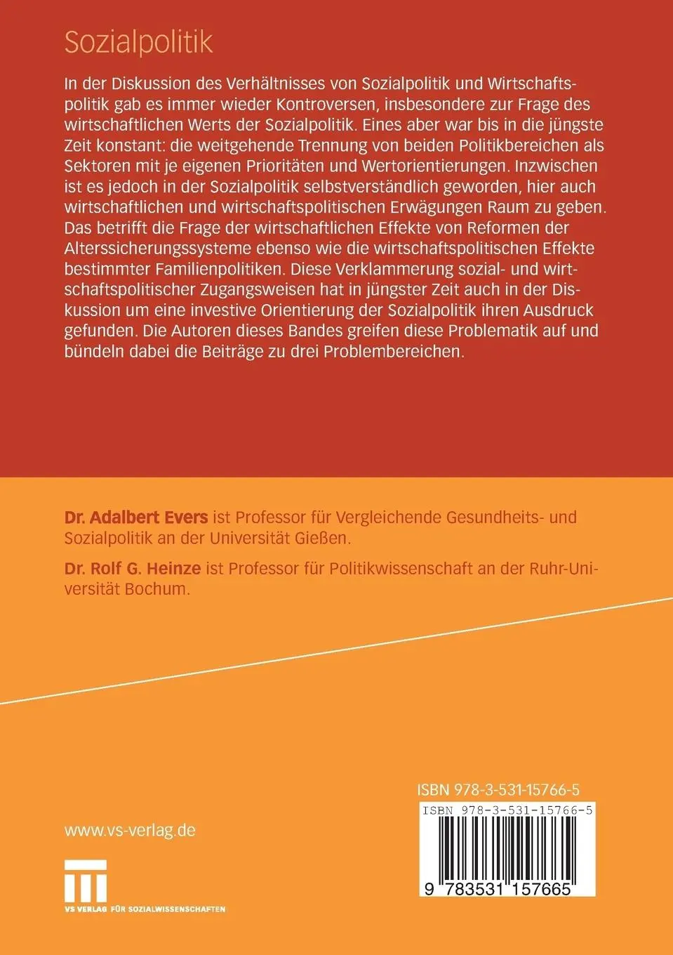 Rückseite: 9783531157665 | Sozialpolitik | Ökonomisierung und Entgrenzung | Heinze (u. a.) | Buch