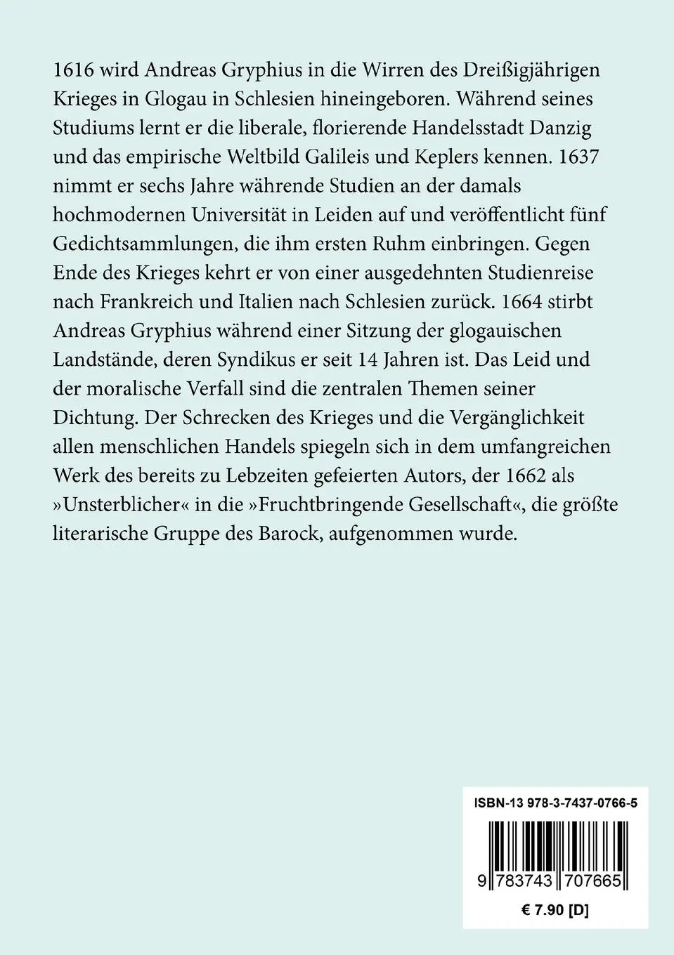 Rückseite: 9783743707665 | Sonette | Andreas Gryphius | Taschenbuch | 212 S. | Deutsch | 2017