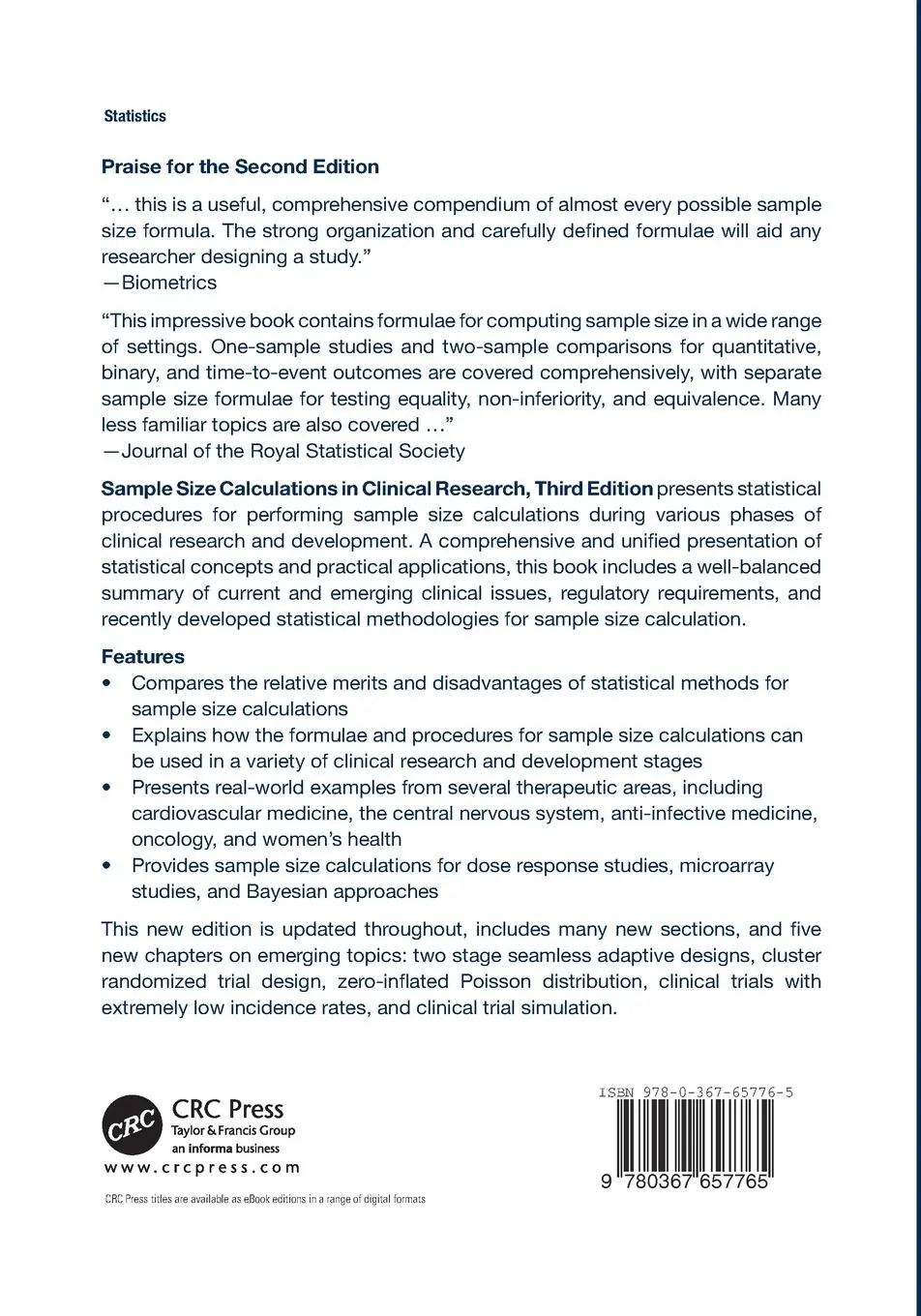 Rückseite: 9780367657765 | Sample Size Calculations in Clinical Research | Chow (u. a.) | Buch