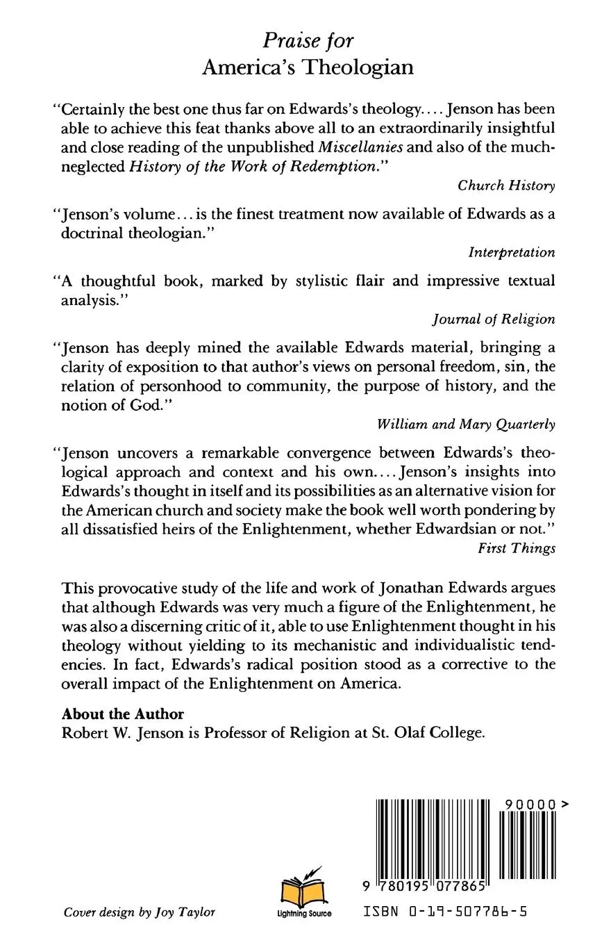 Rückseite: 9780195077865 | America's Theologian | A Recommendation of Jonathan Edwards | Jenson