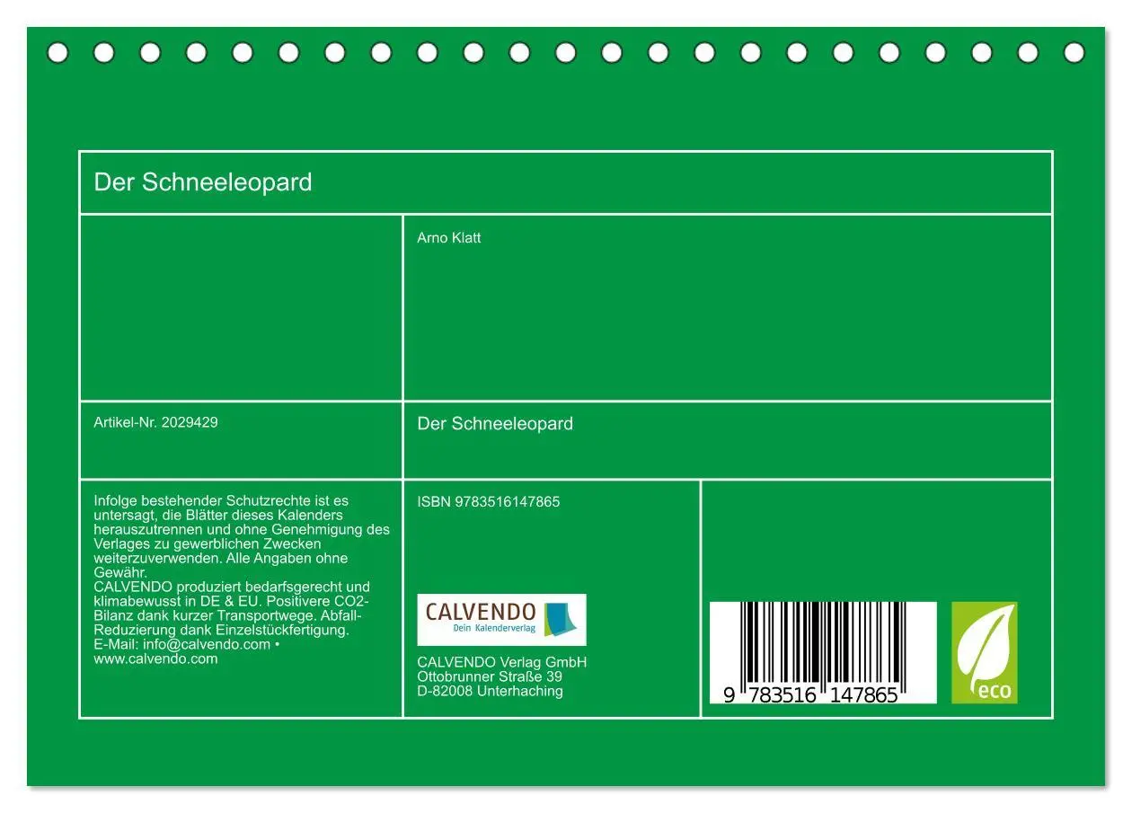 Bild: 9783516147865 | Der Schneeleopard (Tischkalender 2026 DIN A5 quer), CALVENDO...