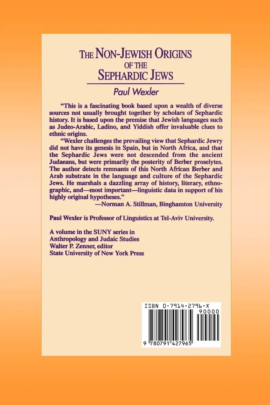 Rückseite: 9780791427965 | The Non-Jewish Origins of the Sephardic Jews | Paul Wexler | Buch