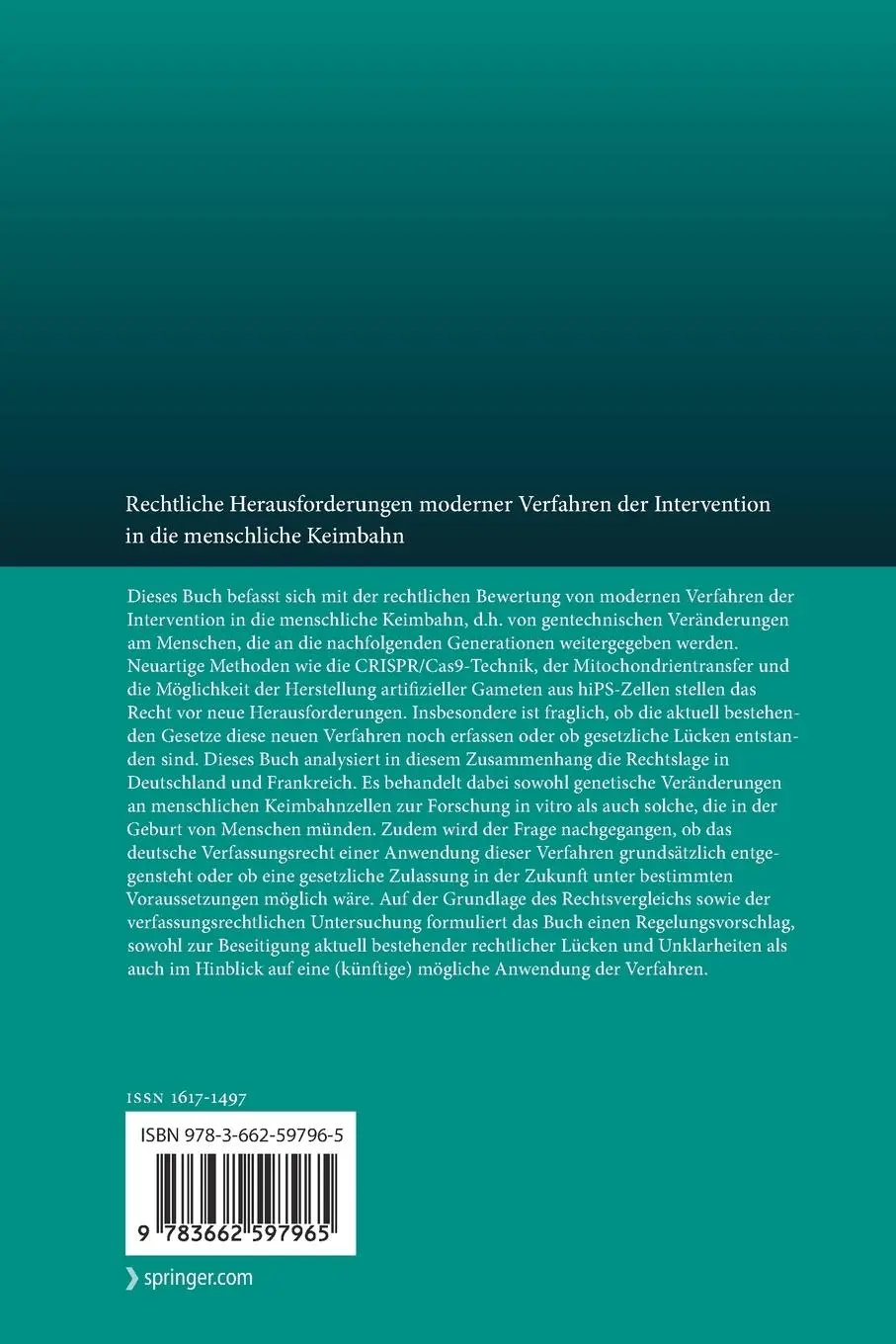 Rückseite: 9783662597965 | Rechtliche Herausforderungen moderner Verfahren der Intervention in...