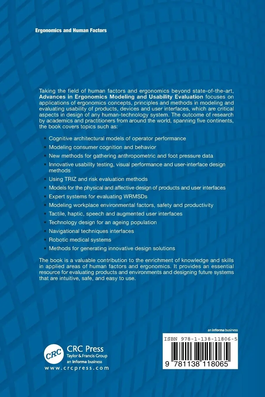 Rückseite: 9781138118065 | Advances in Ergonomics Modeling and Usability Evaluation | Taschenbuch