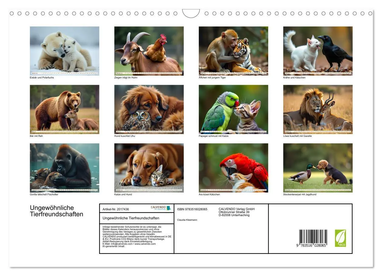 Bild: 9783516028065 | Ungewöhnliche Tierfreundschaften (Wandkalender 2026 DIN A3 quer),...