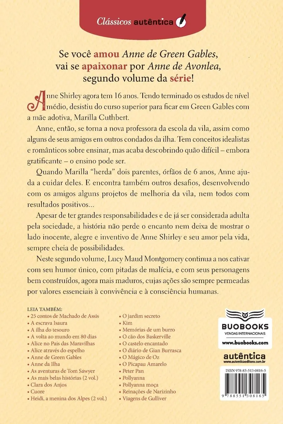 Rückseite: 9788551308165 | Anne de Avonlea - (Texto integral - Clássicos Autêntica) | Montgomery