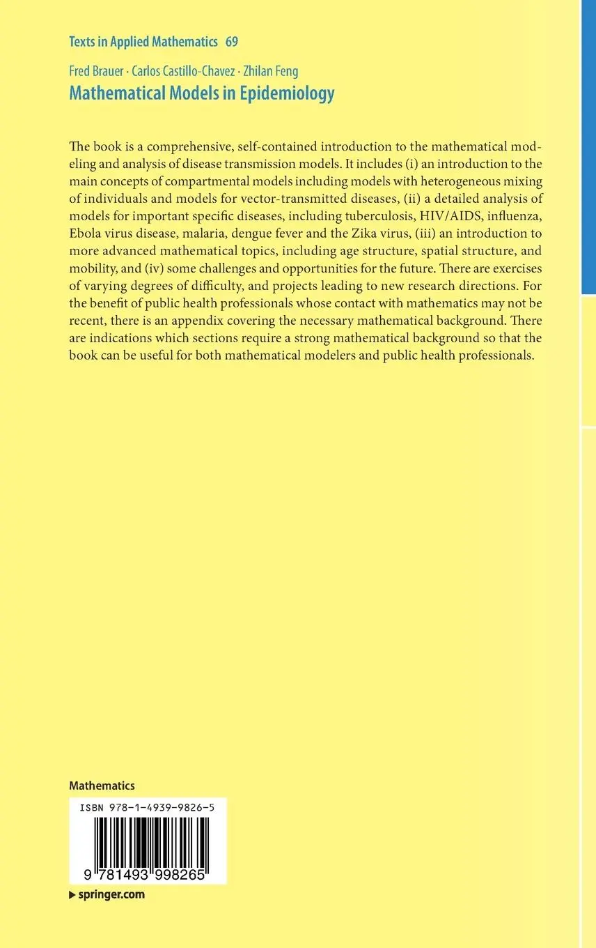 Rückseite: 9781493998265 | Mathematical Models in Epidemiology | Fred Brauer (u. a.) | Buch