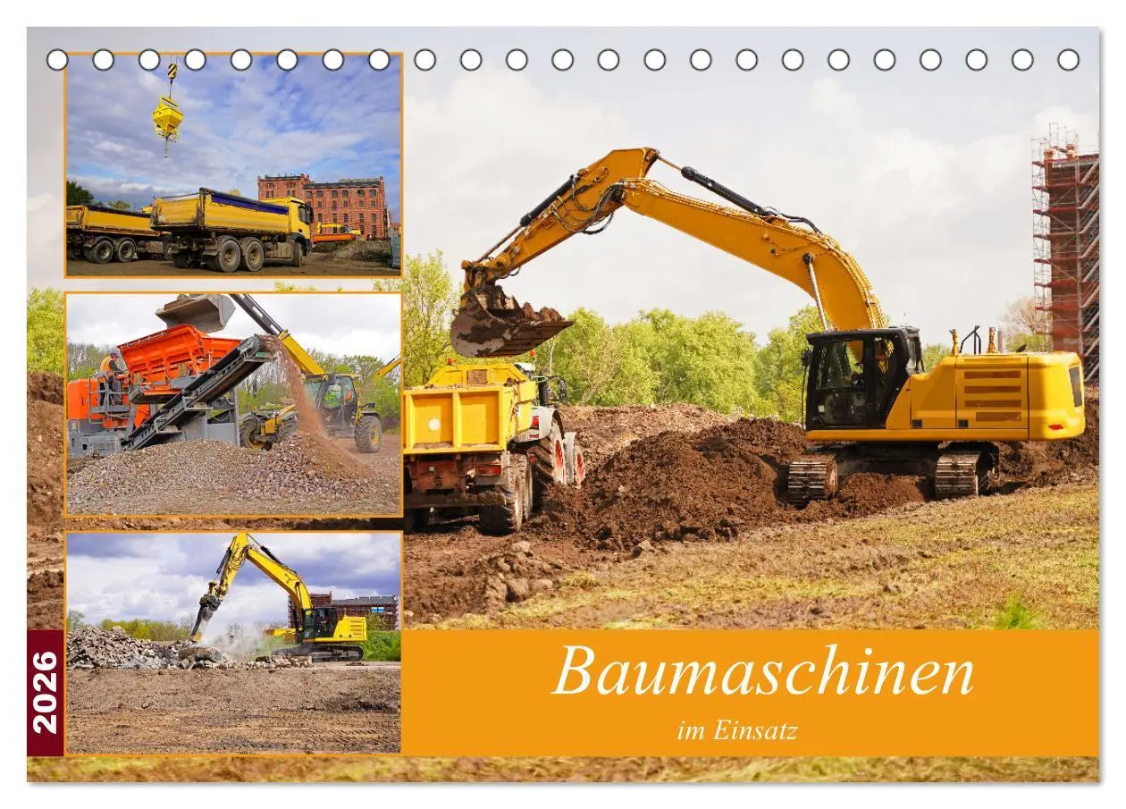 Cover: 9783457608265 | Baumaschinen im Einsatz (Tischkalender 2026 DIN A5 quer), CALVENDO...