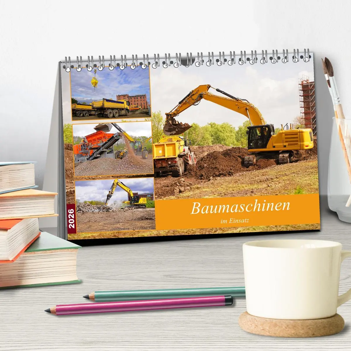 Bild: 9783457608265 | Baumaschinen im Einsatz (Tischkalender 2026 DIN A5 quer), CALVENDO...