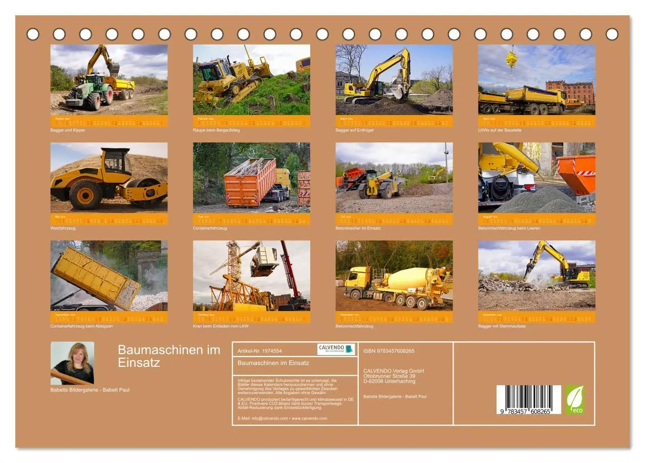 Bild: 9783457608265 | Baumaschinen im Einsatz (Tischkalender 2026 DIN A5 quer), CALVENDO...