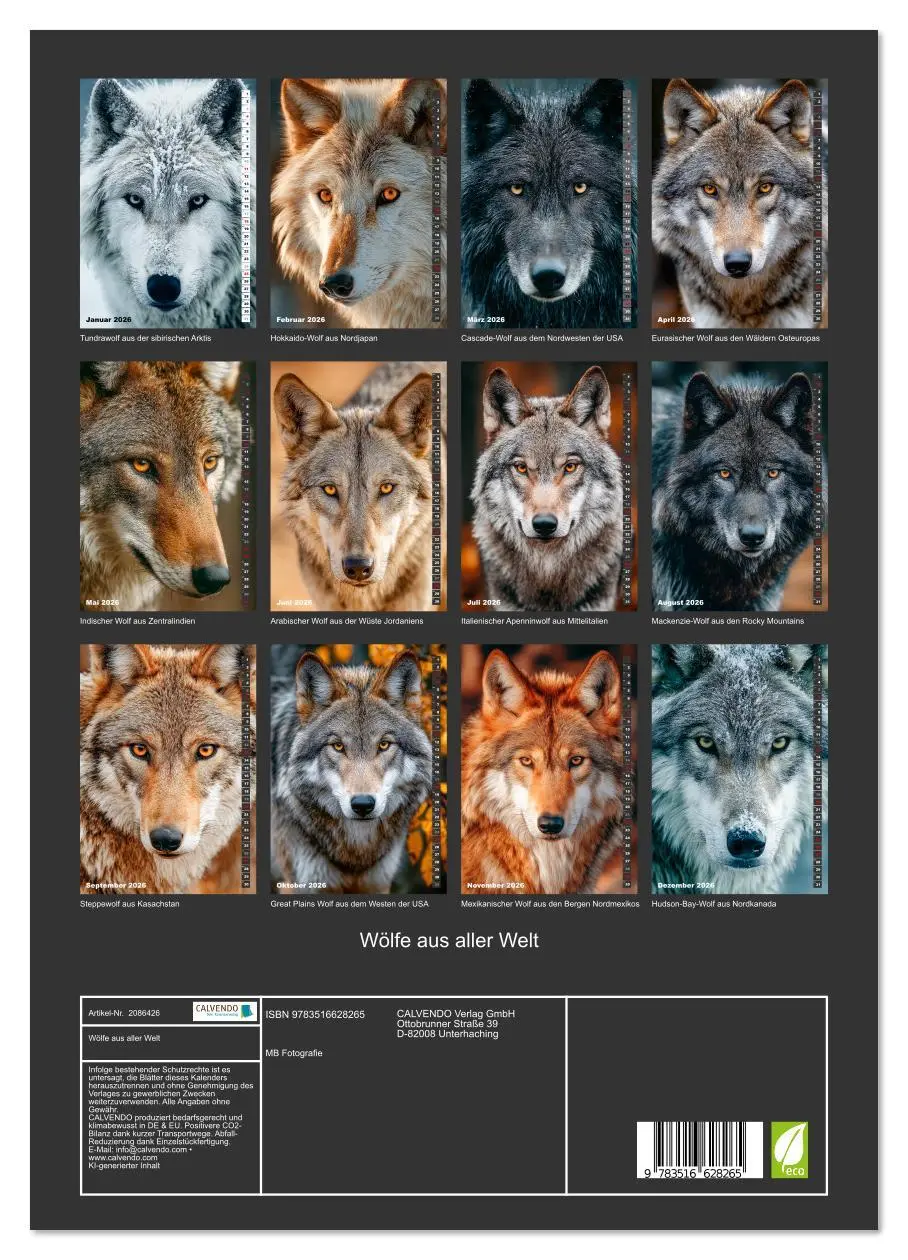 Bild: 9783516628265 | Wölfe aus aller Welt (hochwertiger Premium Wandkalender 2026 DIN A2...