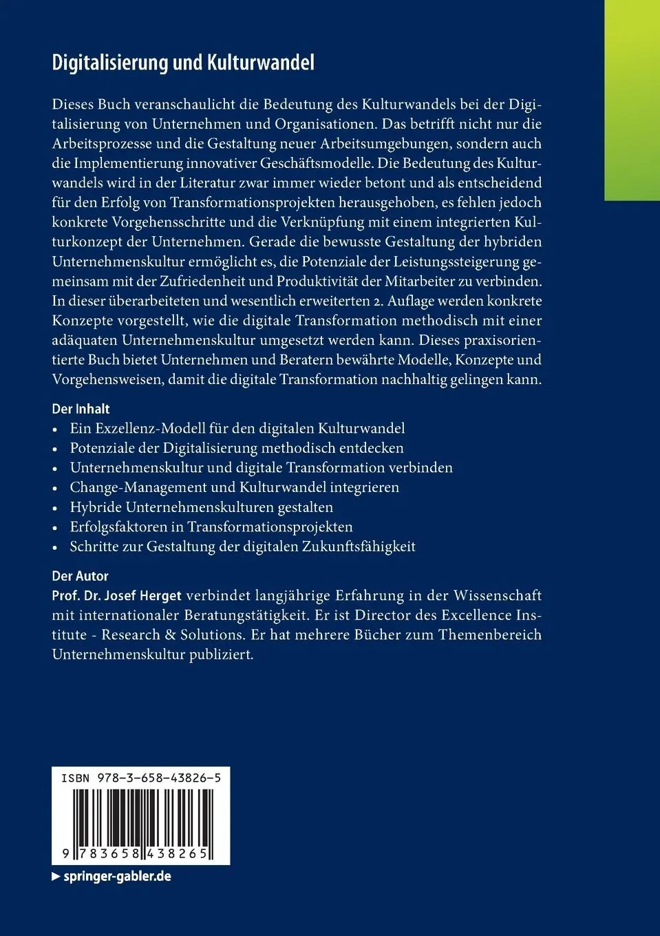 Rückseite: 9783658438265 | Digitalisierung und Kulturwandel | Josef Herget | Taschenbuch | xiii