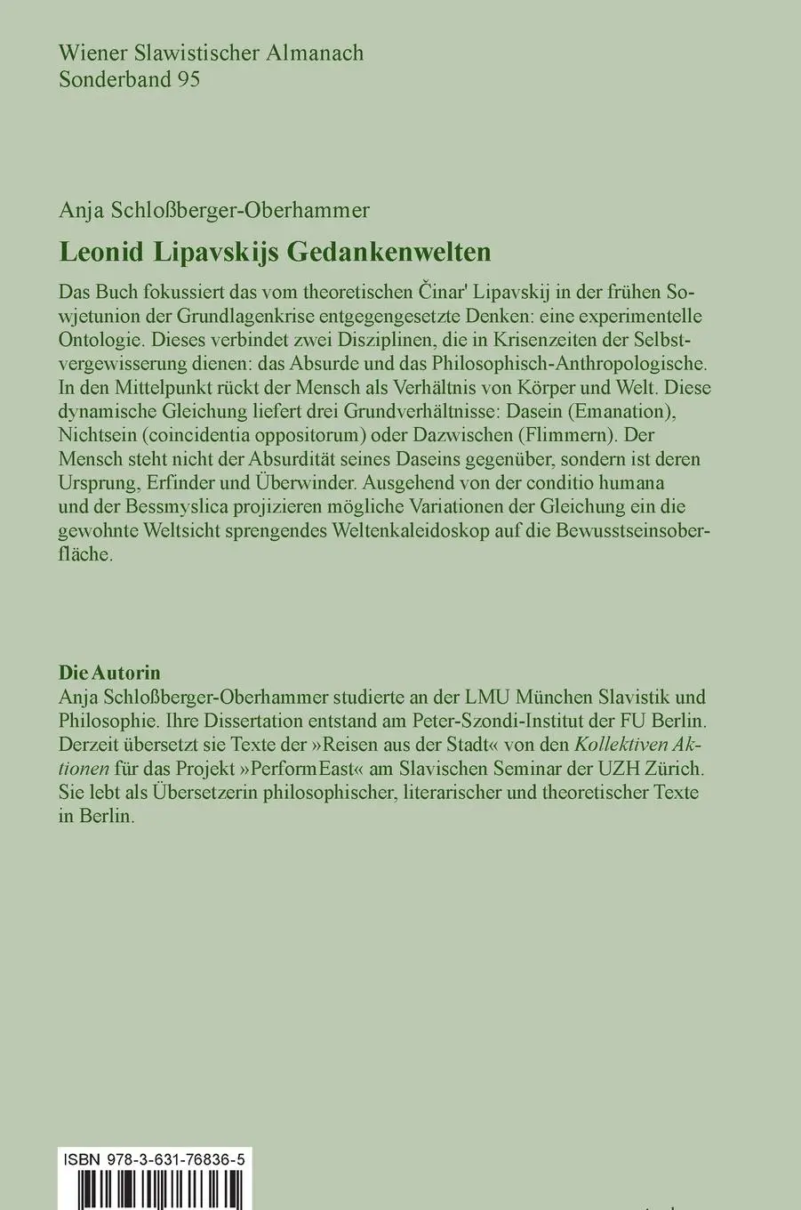 Rückseite: 9783631768365 | Leonid Lipavskijs Gedankenwelten | Anja Schloßberger-Oberhammer | Buch