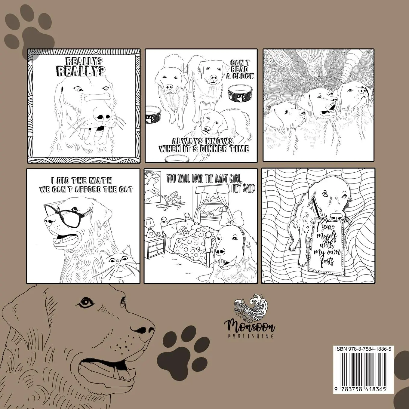 Rückseite: 9783758418365 | Golden Retriever Coloring Book for Adults | Monsoon Publishing | Buch