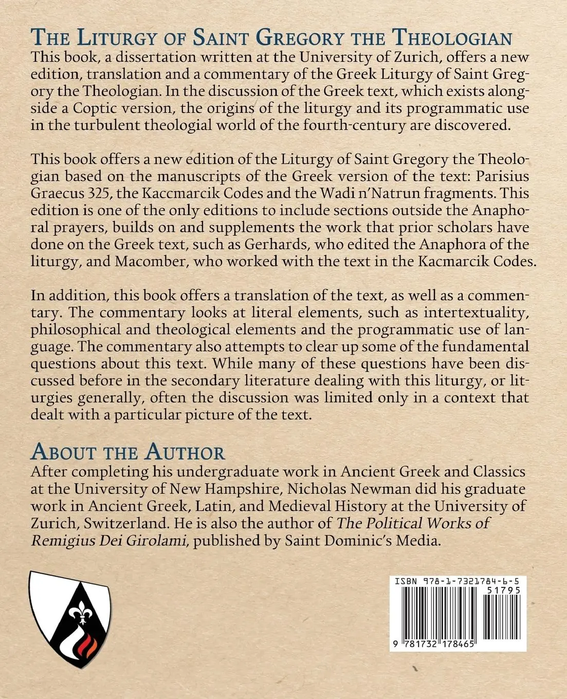 Rückseite: 9781732178465 | The Liturgy of Saint Gregory the Theologian | Nicholas Newman | Buch