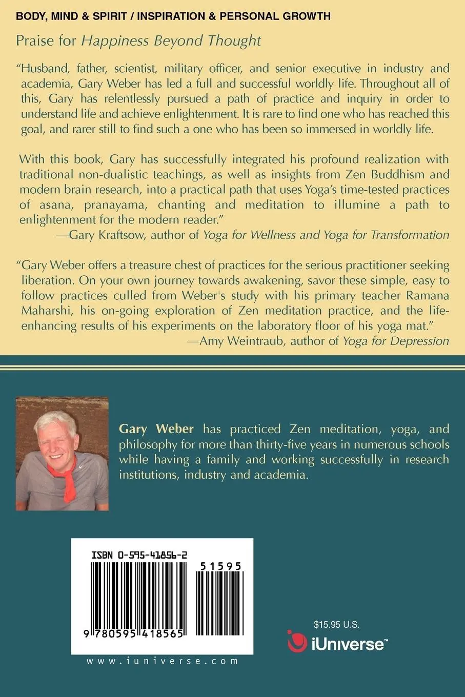 Rückseite: 9780595418565 | Happiness Beyond Thought | A Practical Guide to Awakening | Gary Weber