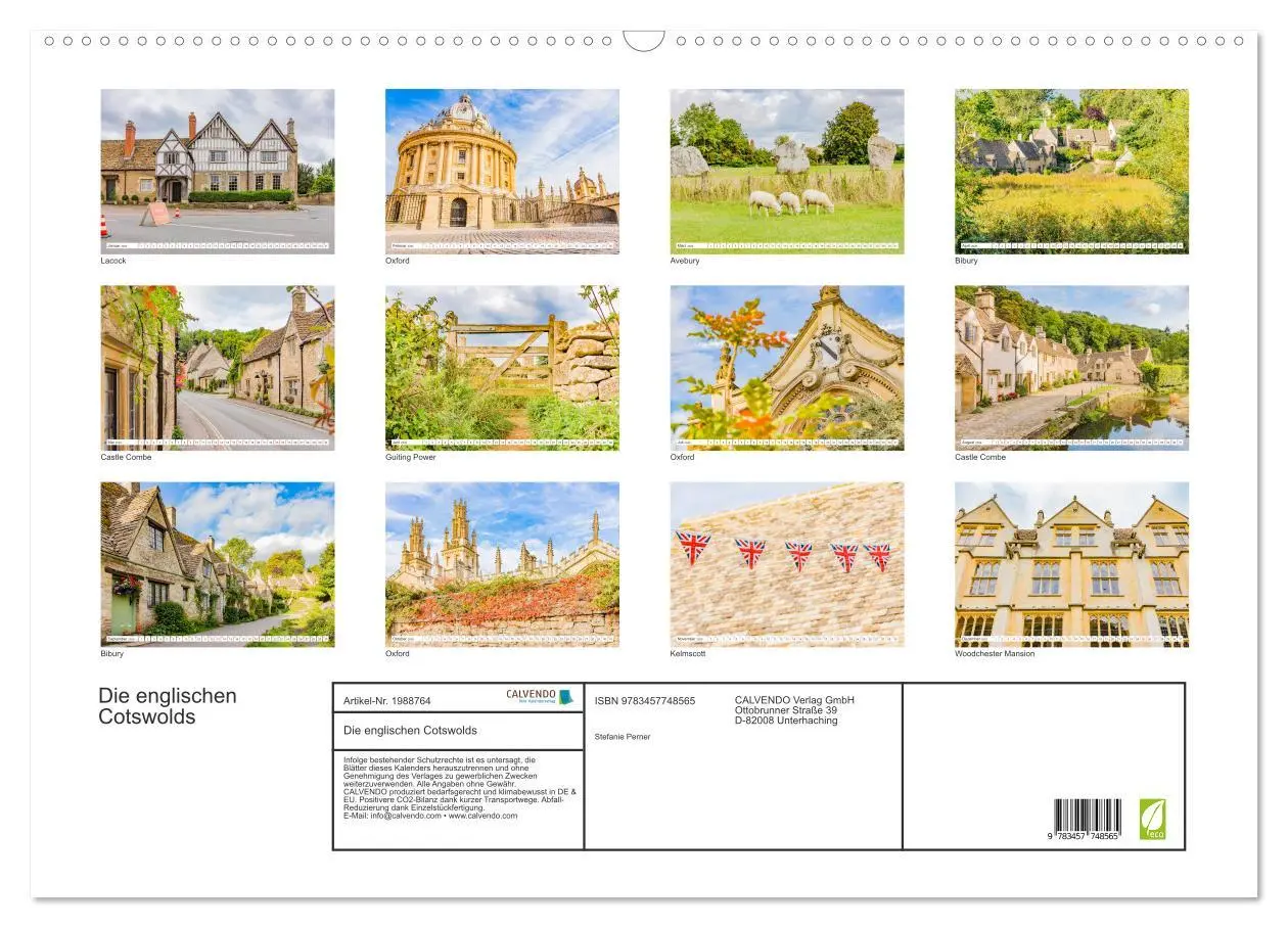 Bild: 9783457748565 | Die englischen Cotswolds (Wandkalender 2026 DIN A2 quer), CALVENDO...