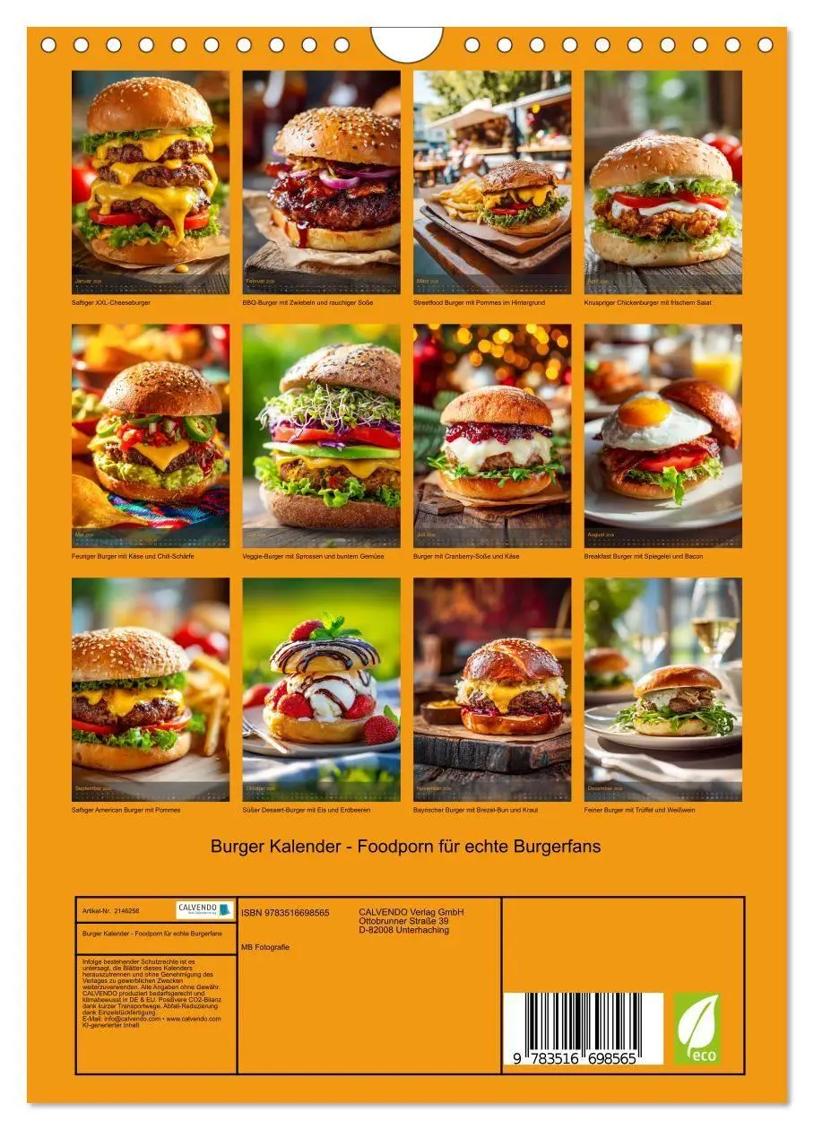 Bild: 9783516698565 | Burger Kalender - Foodporn für echte Burgerfans (Wandkalender 2026...