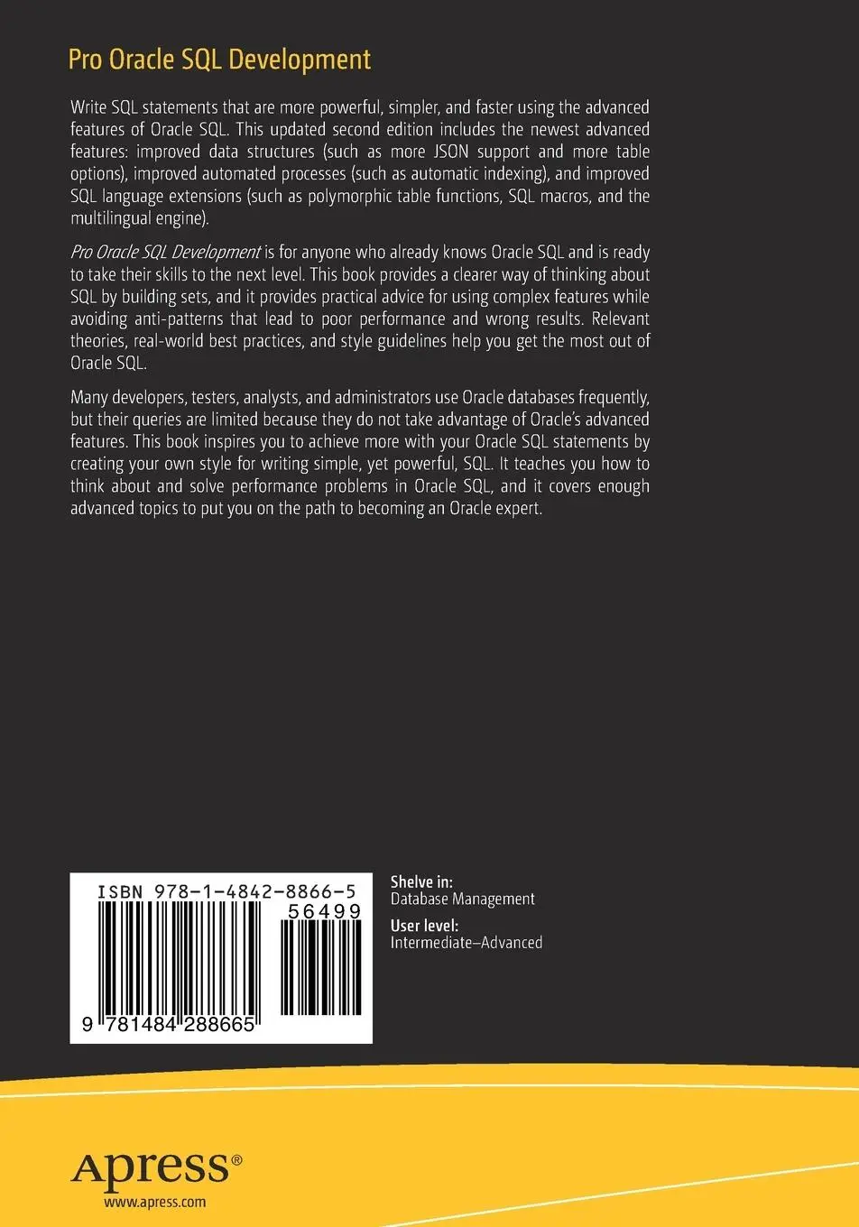Rückseite: 9781484288665 | Pro Oracle SQL Development | Jon Heller | Taschenbuch | xxvi | 2022 Rückseite: 9781484288665 | Pro Oracle SQL Development | Jon Heller | Taschenbuch | xxvi | 2022