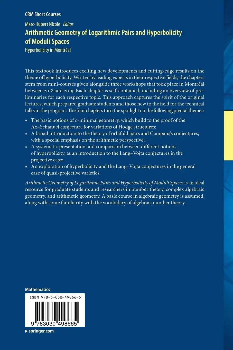Rückseite: 9783030498665 | Arithmetic Geometry of Logarithmic Pairs and Hyperbolicity of...