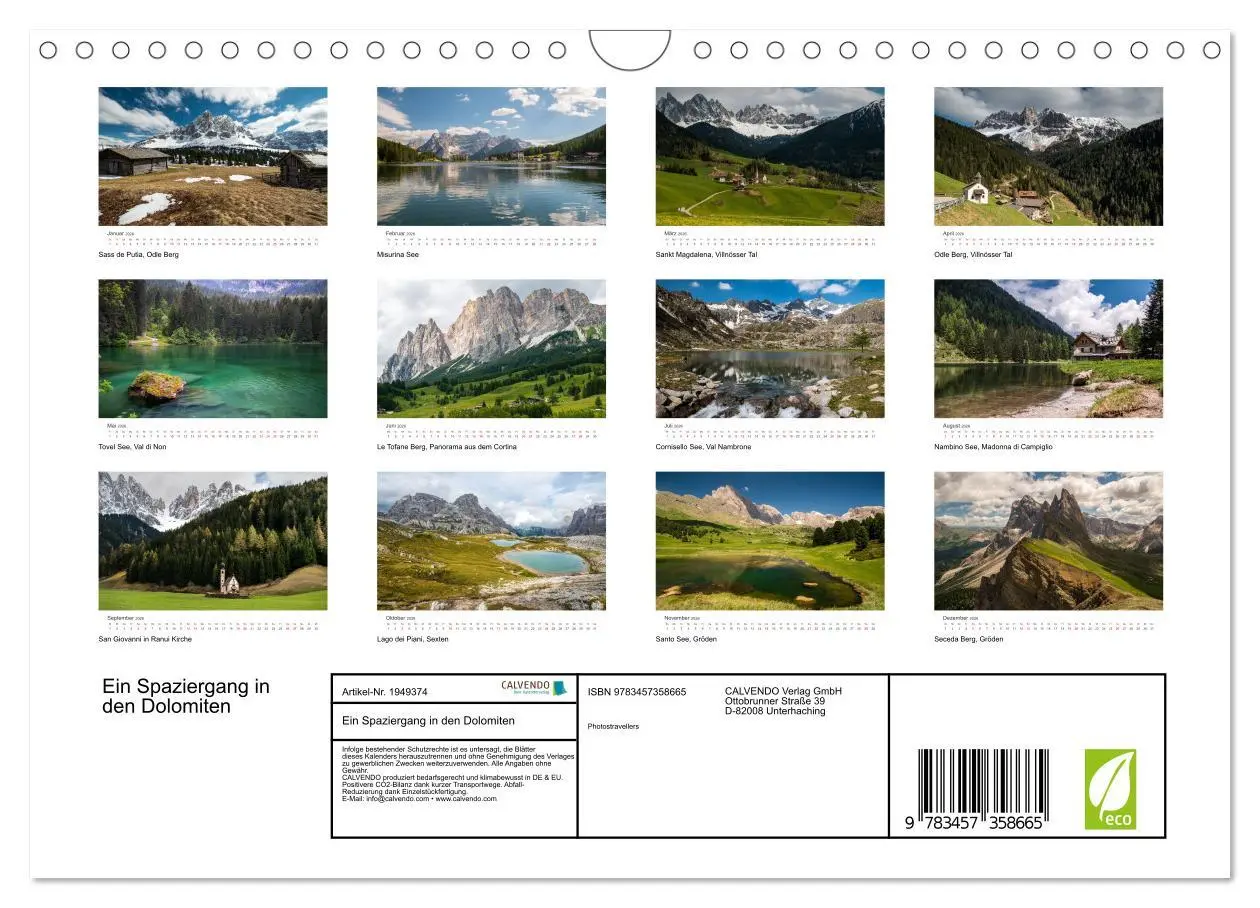 Bild: 9783457358665 | Ein Spaziergang in den Dolomiten (Wandkalender 2026 DIN A4 quer),...