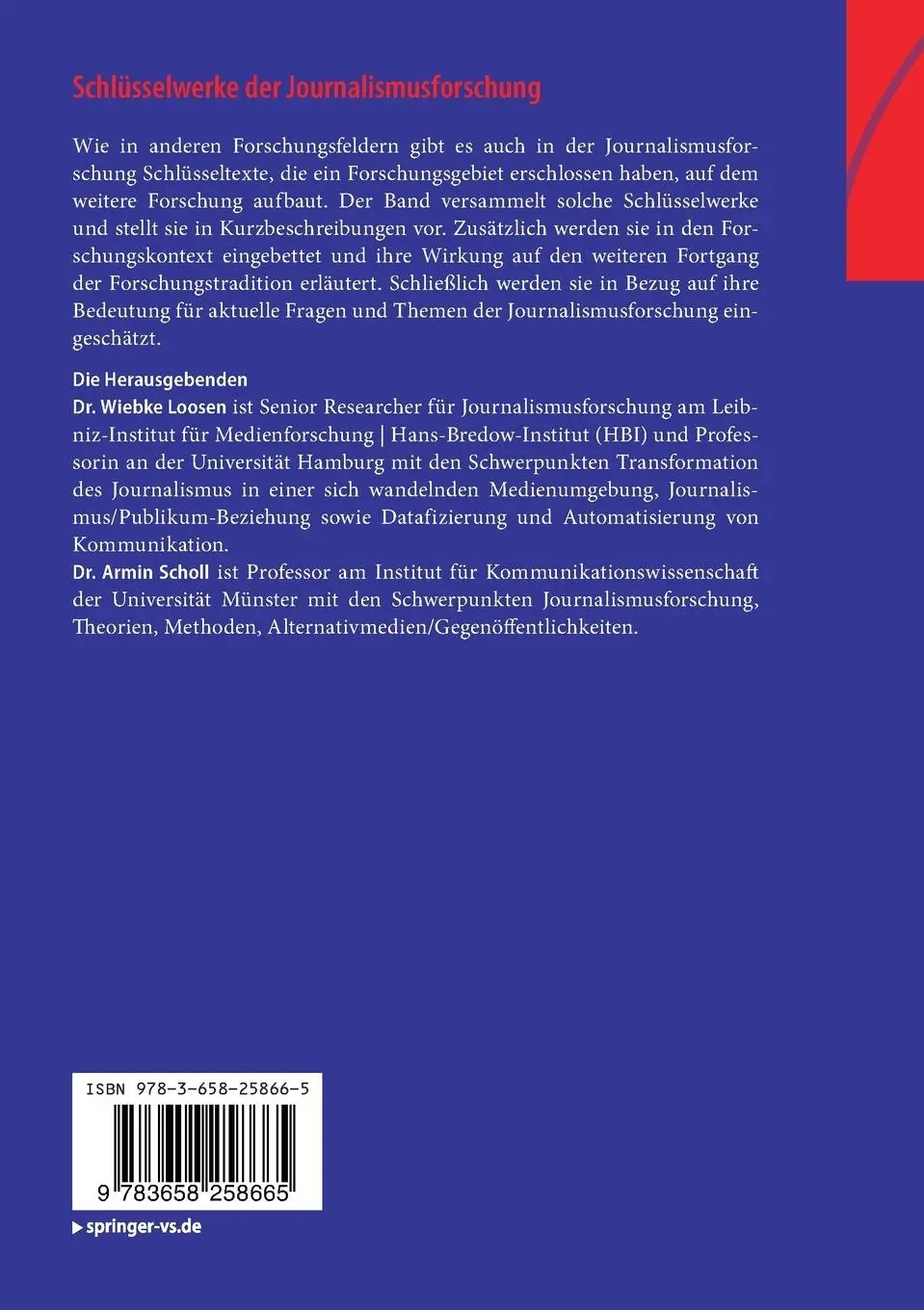 Rückseite: 9783658258665 | Schlüsselwerke der Journalismusforschung | Armin Scholl (u. a.) | Buch