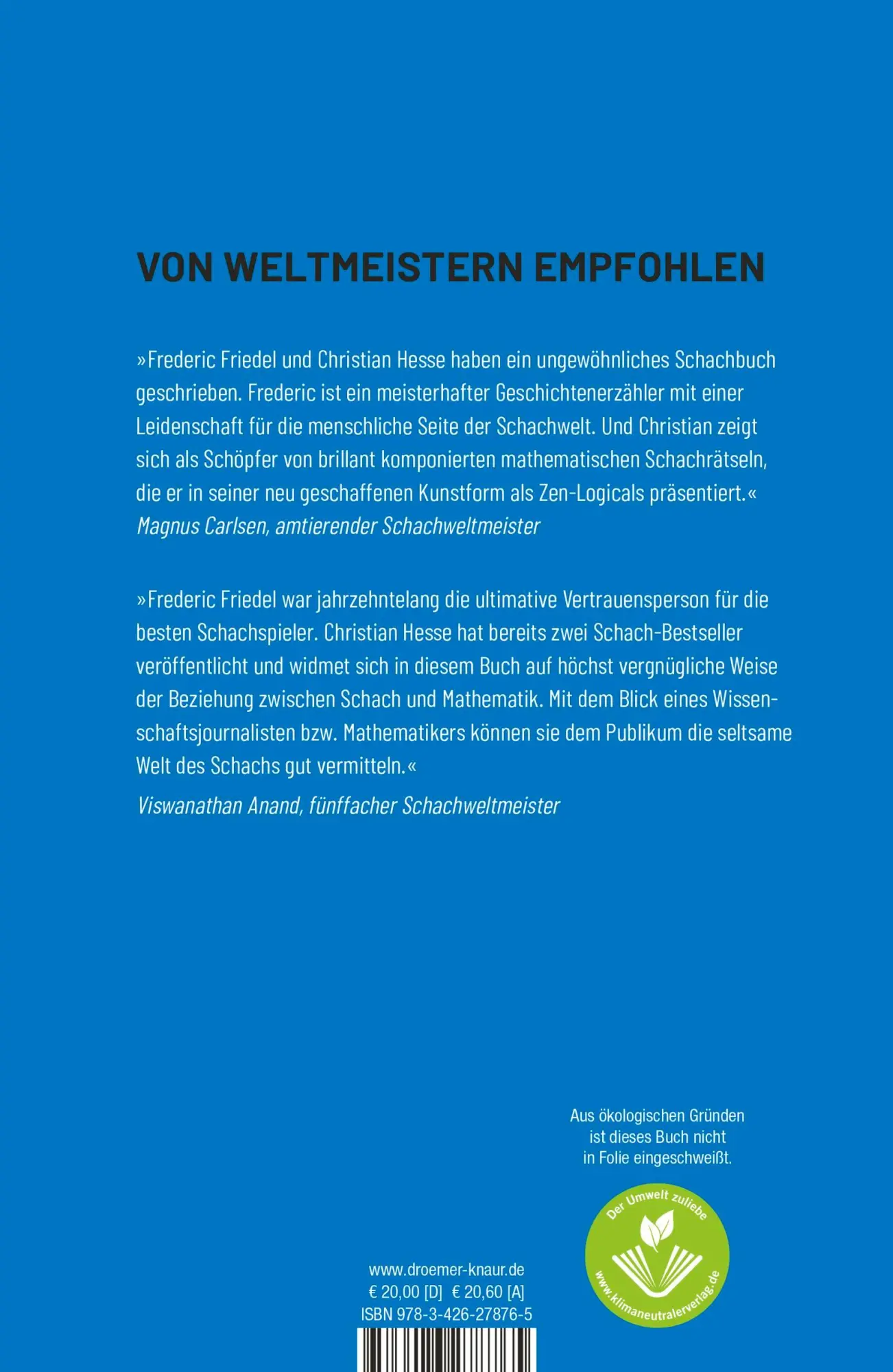 Rückseite: 9783426278765 | Schachgeschichten | Frederic Friedel (u. a.) | Buch | 288 S. | Deutsch