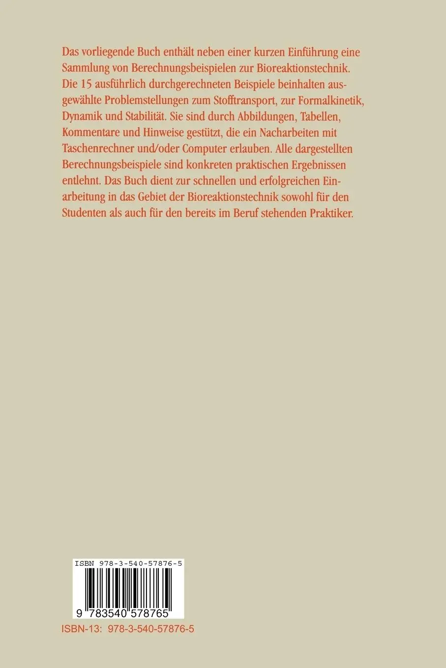 Rückseite: 9783540578765 | Aufgaben zur Bioreaktionstechnik | K. -H. Wolf | Taschenbuch | xvii