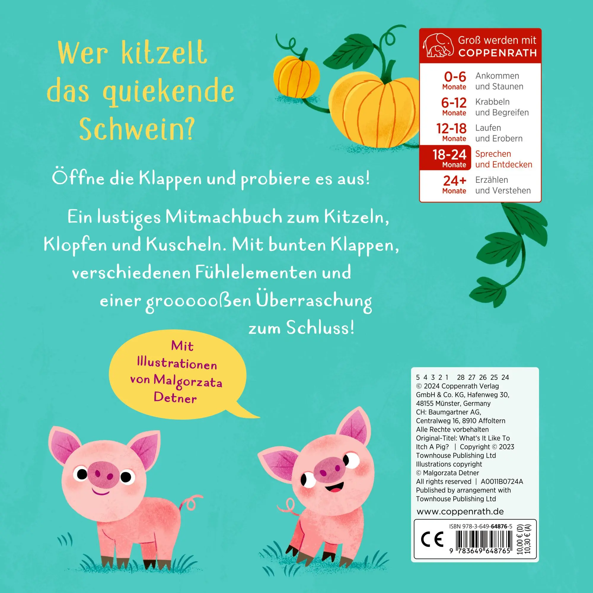 Rückseite: 9783649648765 | Wer kitzelt das Schwein? | Klappen, Fühlen, Killekille! | Detner