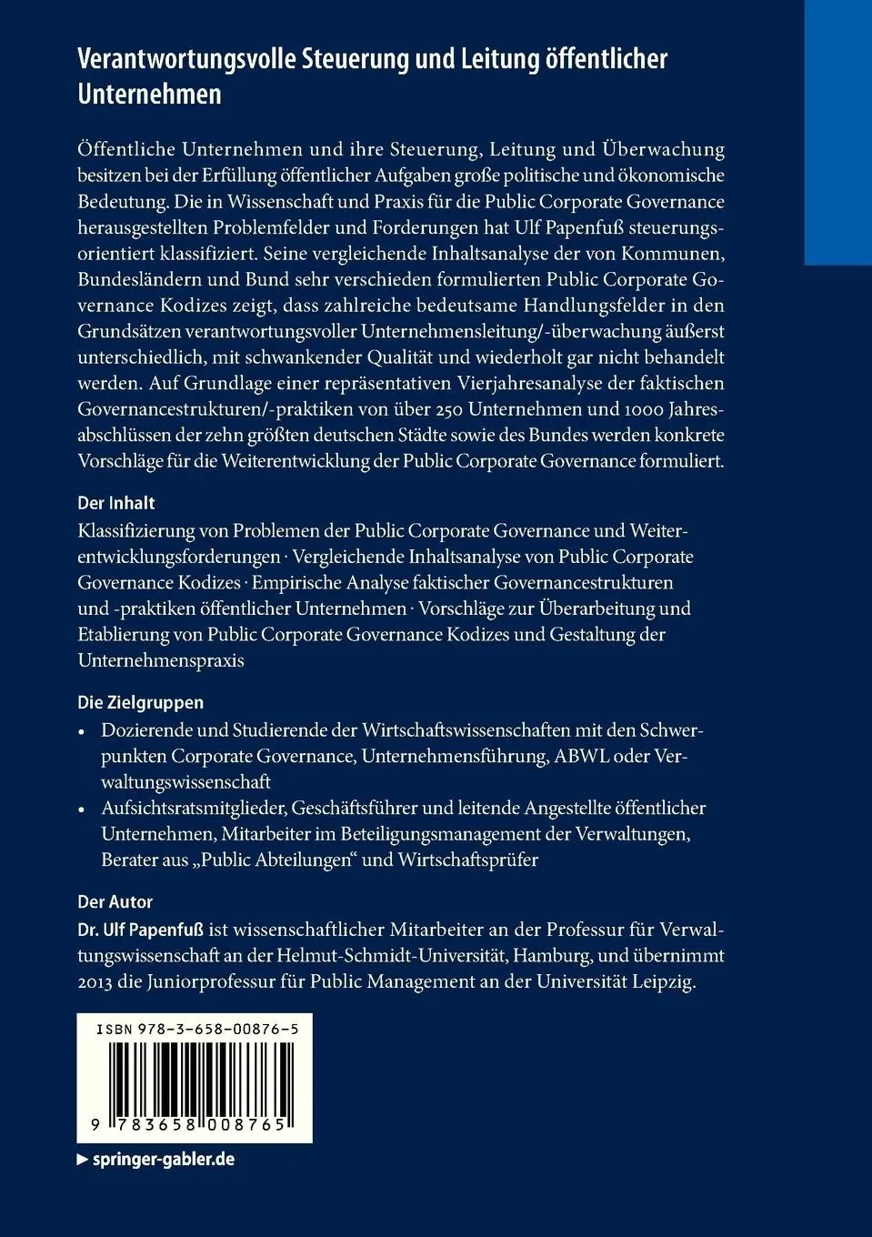 Rückseite: 9783658008765 | Verantwortungsvolle Steuerung und Leitung öffentlicher Unternehmen