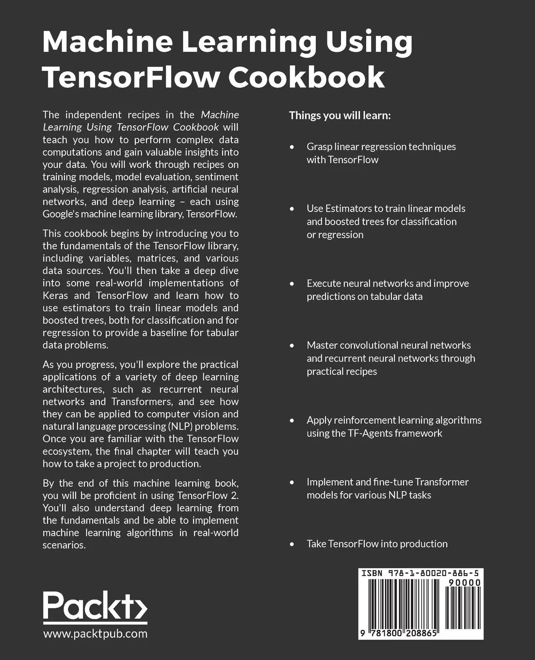 Rückseite: 9781800208865 | Machine Learning Using TensorFlow Cookbook | Alexia Audevart (u. a.)