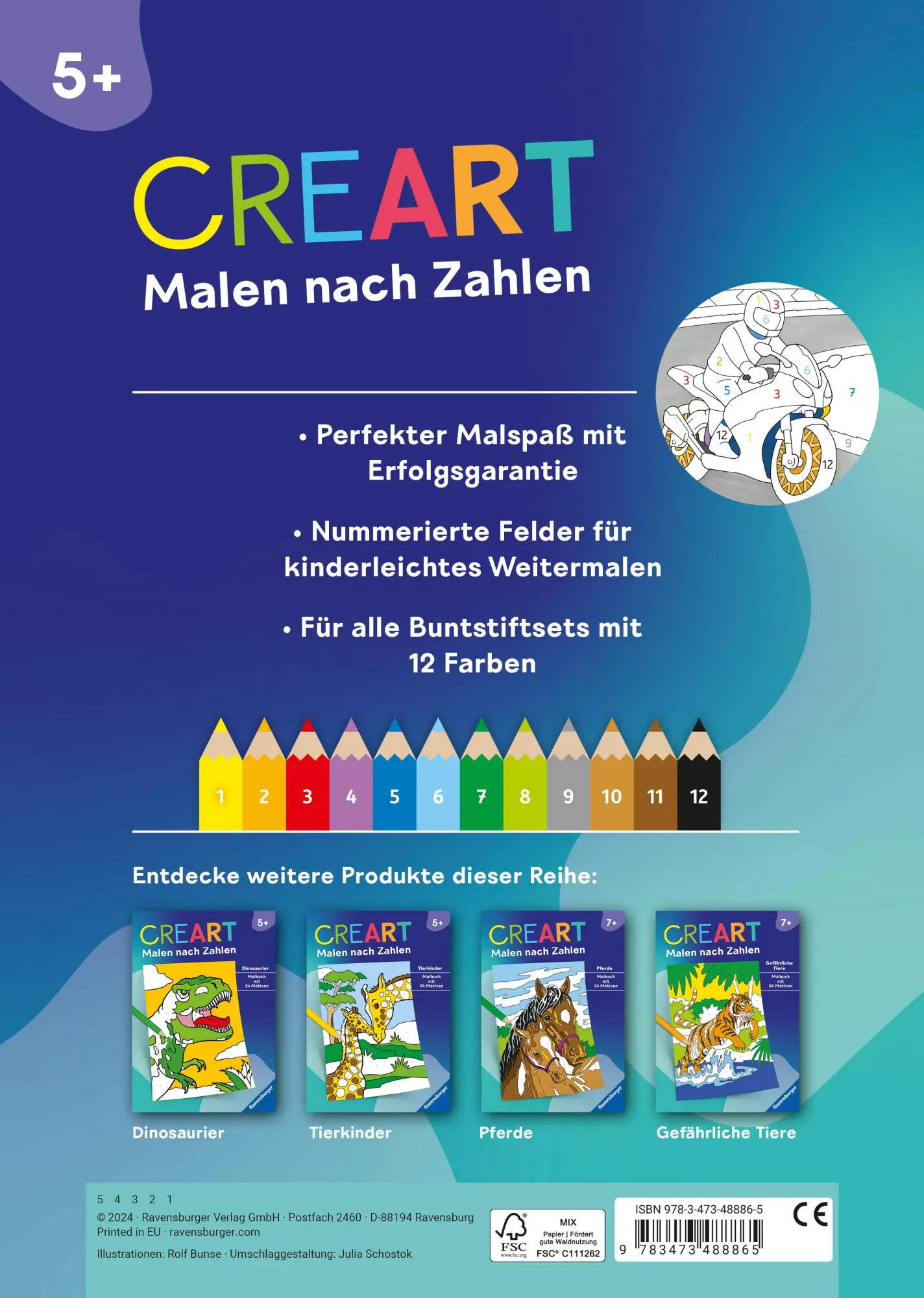 Rückseite: 9783473488865 | CreArt Malen nach Zahlen ab 5: Fahrzeuge | Rolf Bunse | Taschenbuch