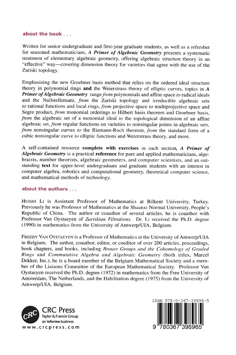 Rückseite: 9780367398965 | A Primer of Algebraic Geometry | Constructive Computational Methods