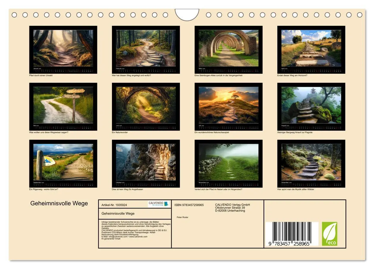 Bild: 9783457258965 | Geheimnisvolle Wege (Wandkalender 2026 DIN A4 quer), CALVENDO...