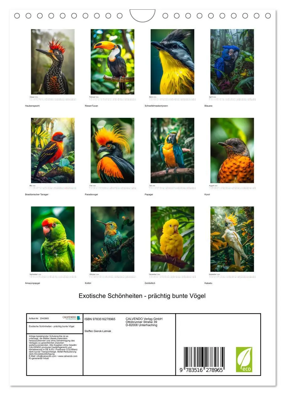 Bild: 9783516278965 | Exotische Schönheiten - prächtig bunte Vögel (Wandkalender 2026 DIN...