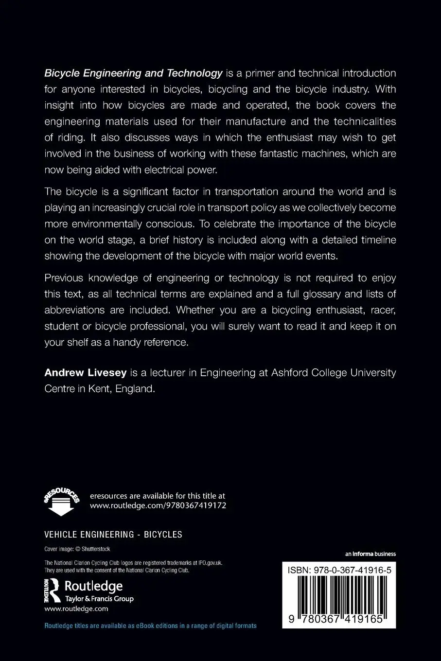 Rückseite: 9780367419165 | Bicycle Engineering and Technology | Andrew Livesey | Taschenbuch
