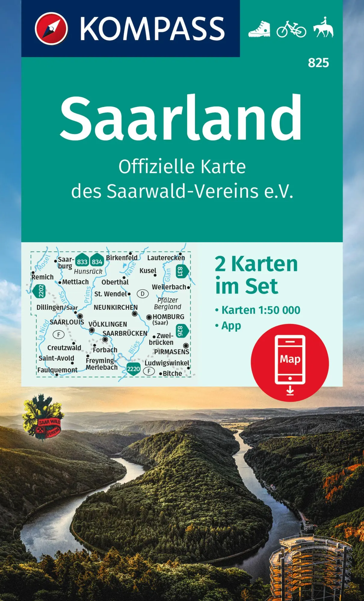 Cover: 9783990449165 | KOMPASS Wanderkarten-Set 825 Saarland, Offizielle Karte des...