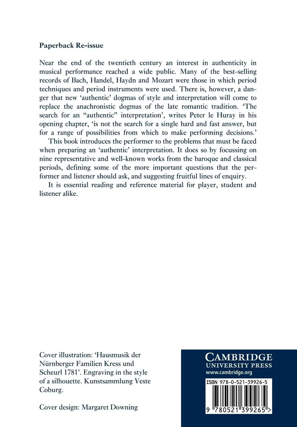 Rückseite: 9780521399265 | Authenticity in Performance | Eighteenth-Century Case Studies | Buch