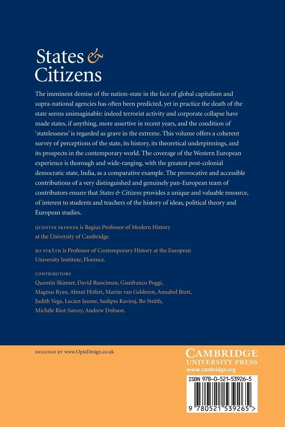 Rückseite: 9780521539265 | States and Citizens | History, Theory, Prospects | Skinner (u. a.)