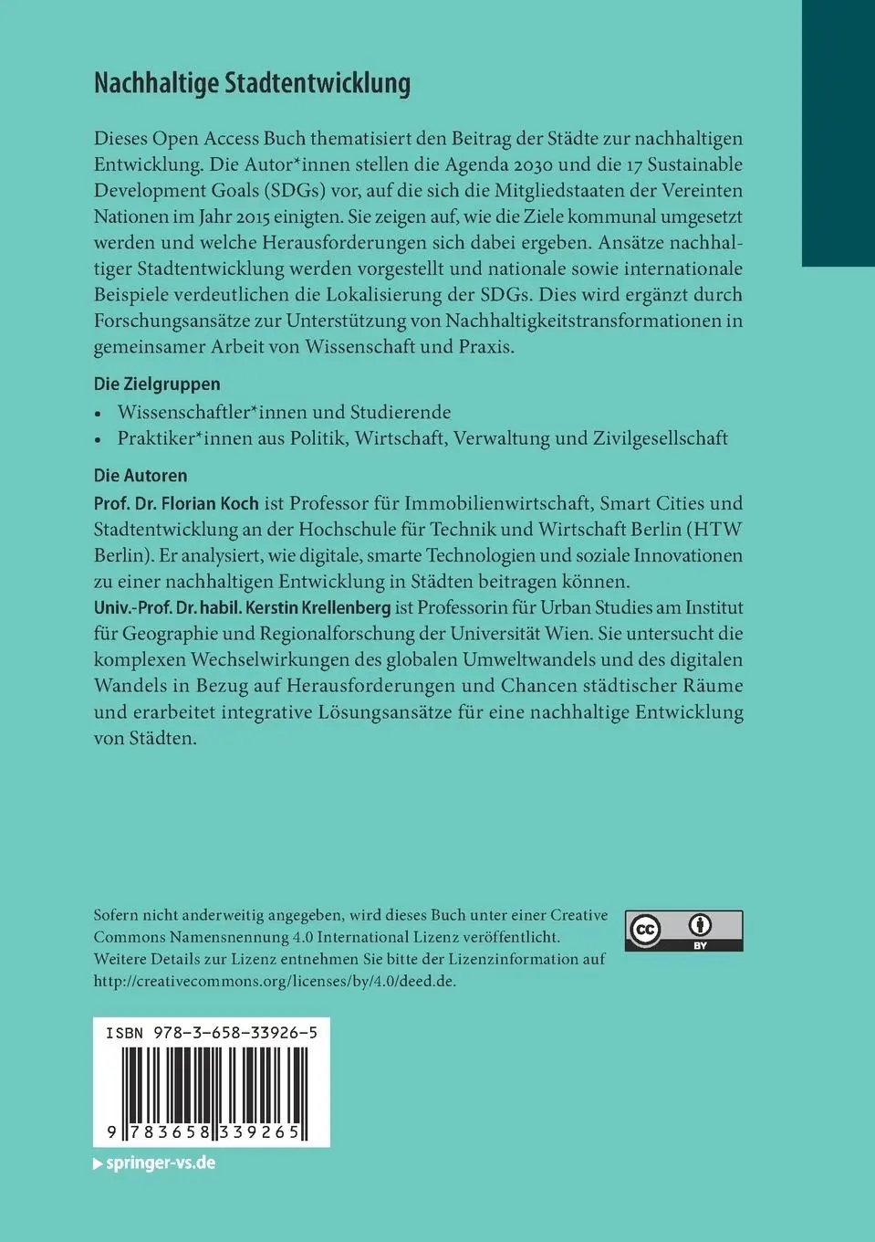 Rückseite: 9783658339265 | Nachhaltige Stadtentwicklung | Kerstin Krellenberg (u. a.) | Buch | xi