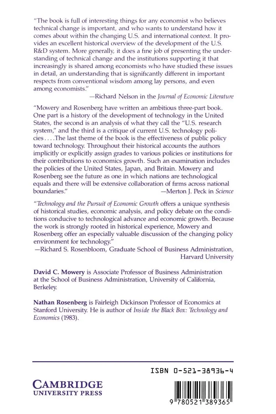 Rückseite: 9780521389365 | Technology and the Pursuit of Economic Growth | Mowery (u. a.) | Buch