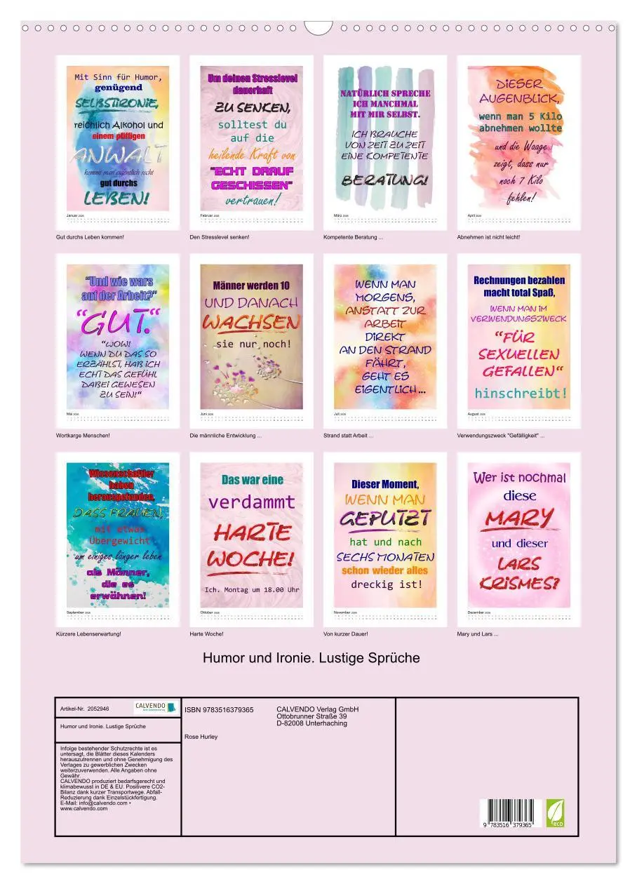 Bild: 9783516379365 | Humor und Ironie. Lustige Sprüche (Wandkalender 2026 DIN A2 hoch),...