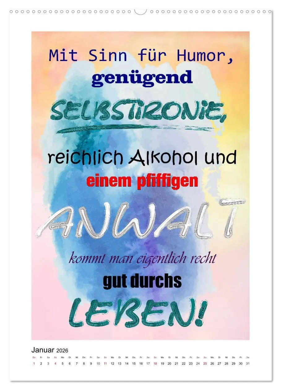 Bild: 9783516379365 | Humor und Ironie. Lustige Sprüche (Wandkalender 2026 DIN A2 hoch),...