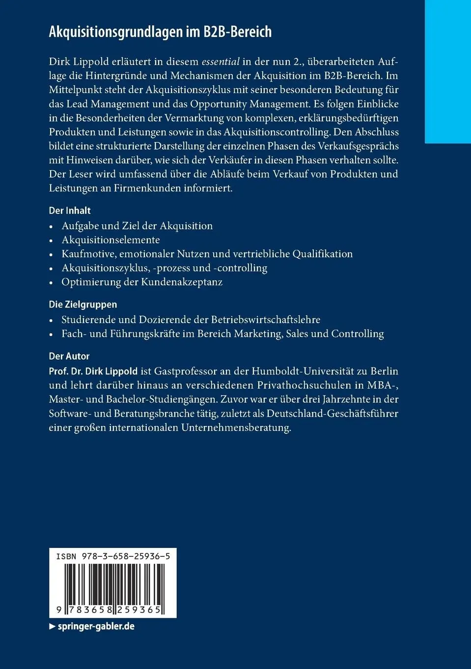 Rückseite: 9783658259365 | Akquisitionsgrundlagen im B2B-Bereich | Dirk Lippold | Taschenbuch