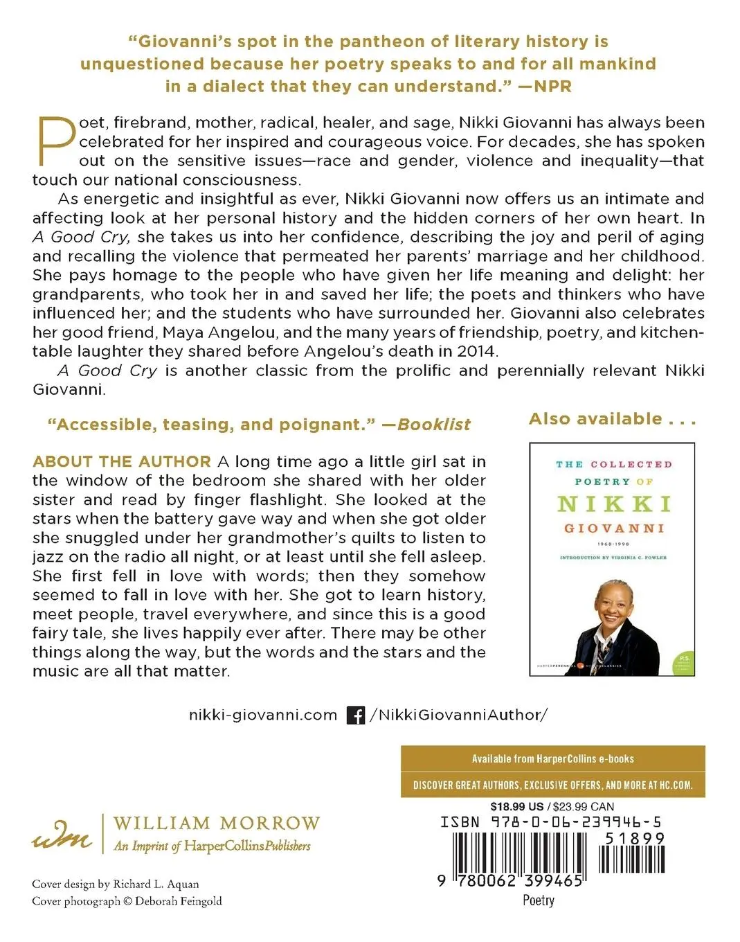 Rückseite: 9780062399465 | A Good Cry | What We Learn from Tears and Laughter | Nikki Giovanni