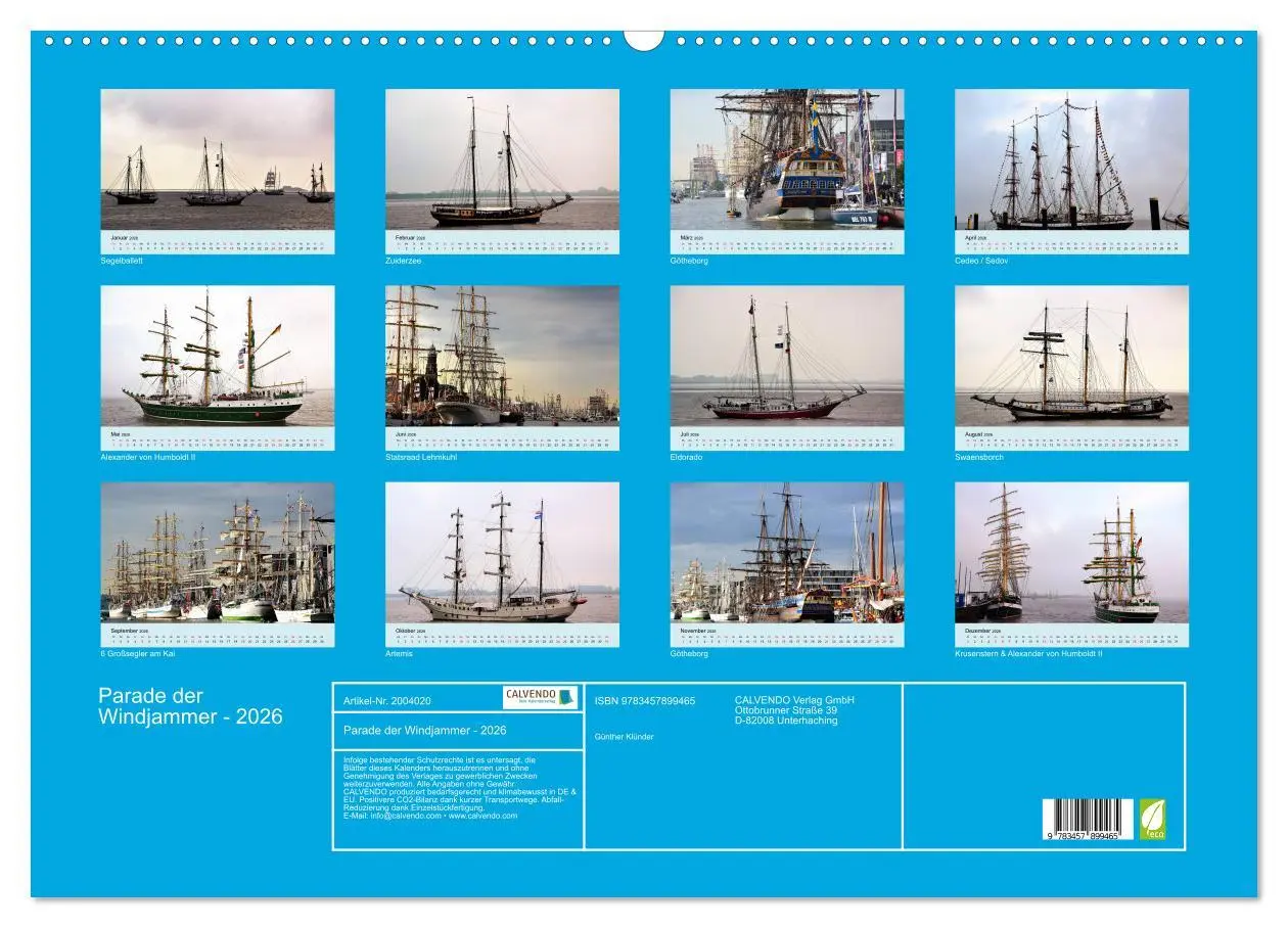 Bild: 9783457899465 | Parade der Windjammer - 2026 (Wandkalender 2026 DIN A2 quer),...