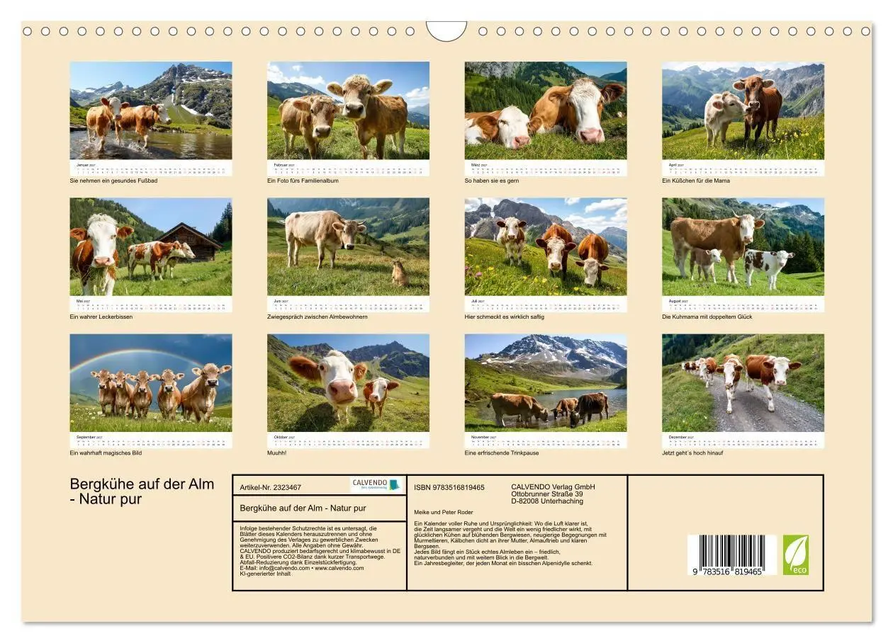 Bild: 9783516819465 | Bergkühe auf der Alm - Natur pur (Wandkalender 2027 DIN A3 quer),...